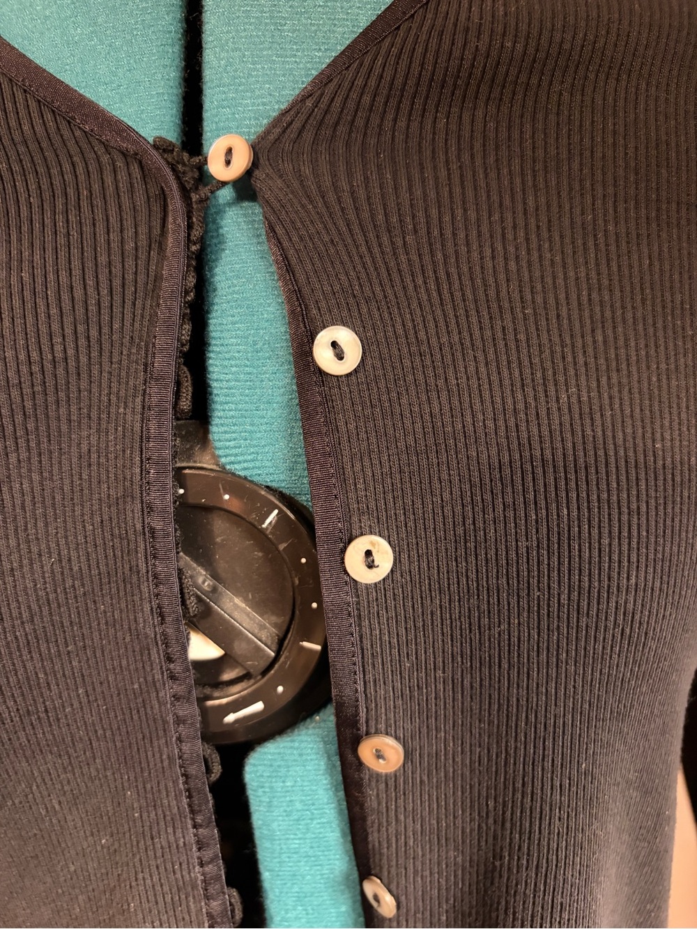 Black Ribbed Button-Front Cardigan - Picture 3 of 4